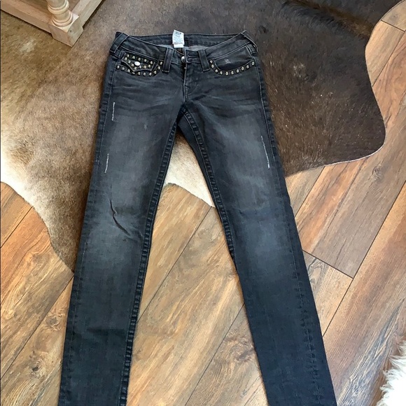 True Religion Gray Studded Jeans! - Picture 5 of 7